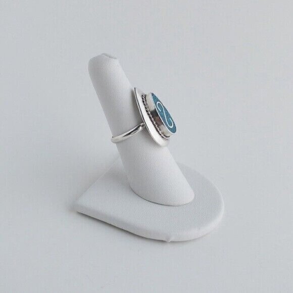 Sterling Silver Turquoise Mosaic Pear Shape Stone Ring Band Size 6.75 Mexico 925 - Picture 4 of 15
